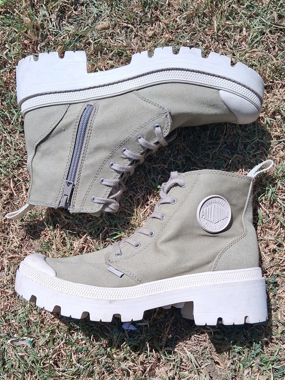 Palladium Olive Green Canvas Lug-Sole Lace-Up Boots